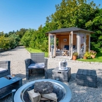 Summer house and fire pit on the terraces